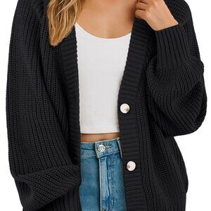 Oversized Chunky Knit Cardigan Sweater Open Front Button Up Casual Chic